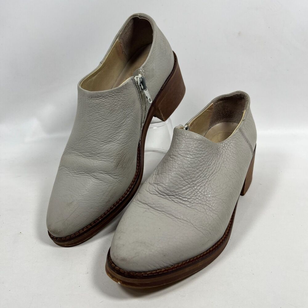 MIISTA Bootie Size 36 5.5 Juliana Leather Low Ankle Heels Side Zip Gray Spain